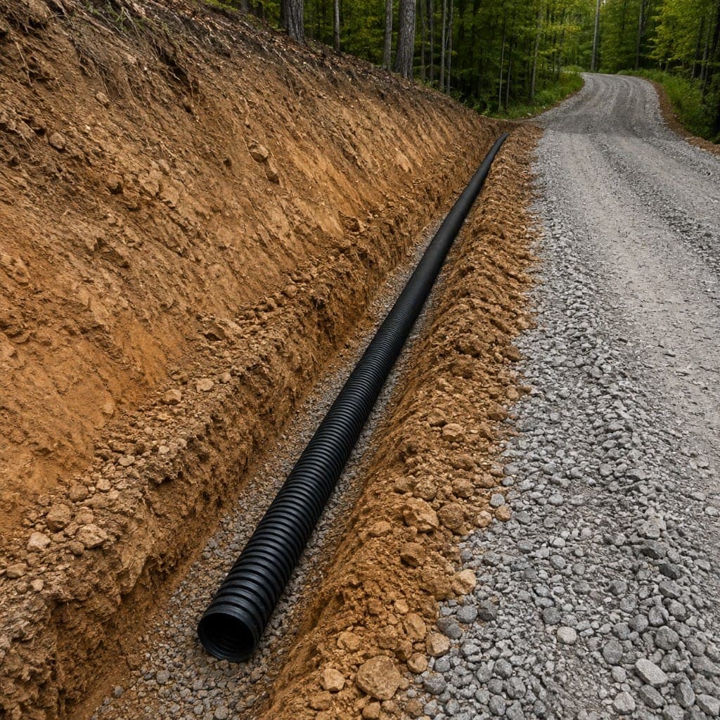 Drainage correction with swales and grading