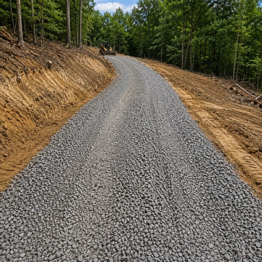 Gravel driveway installation for site access